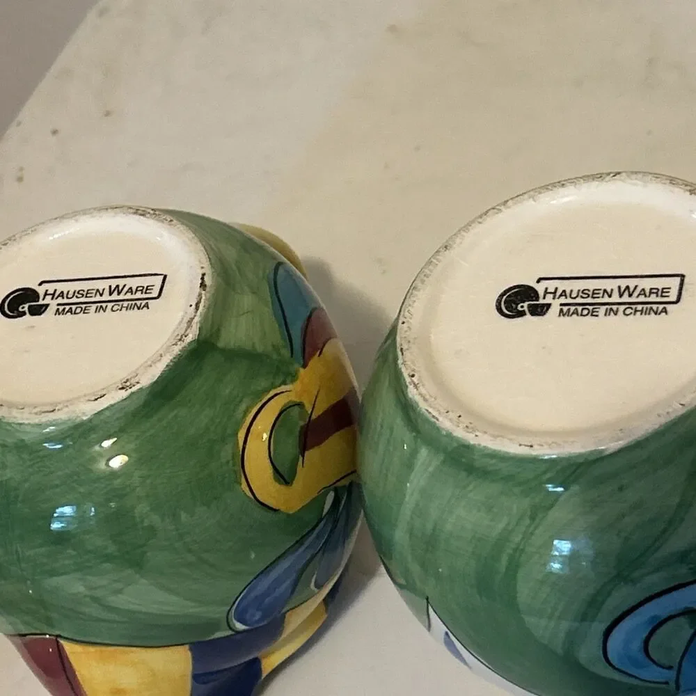 Vintage Hand Painted Creamer & Lidded Sugar Bowl Set Mediterranean Tuscan